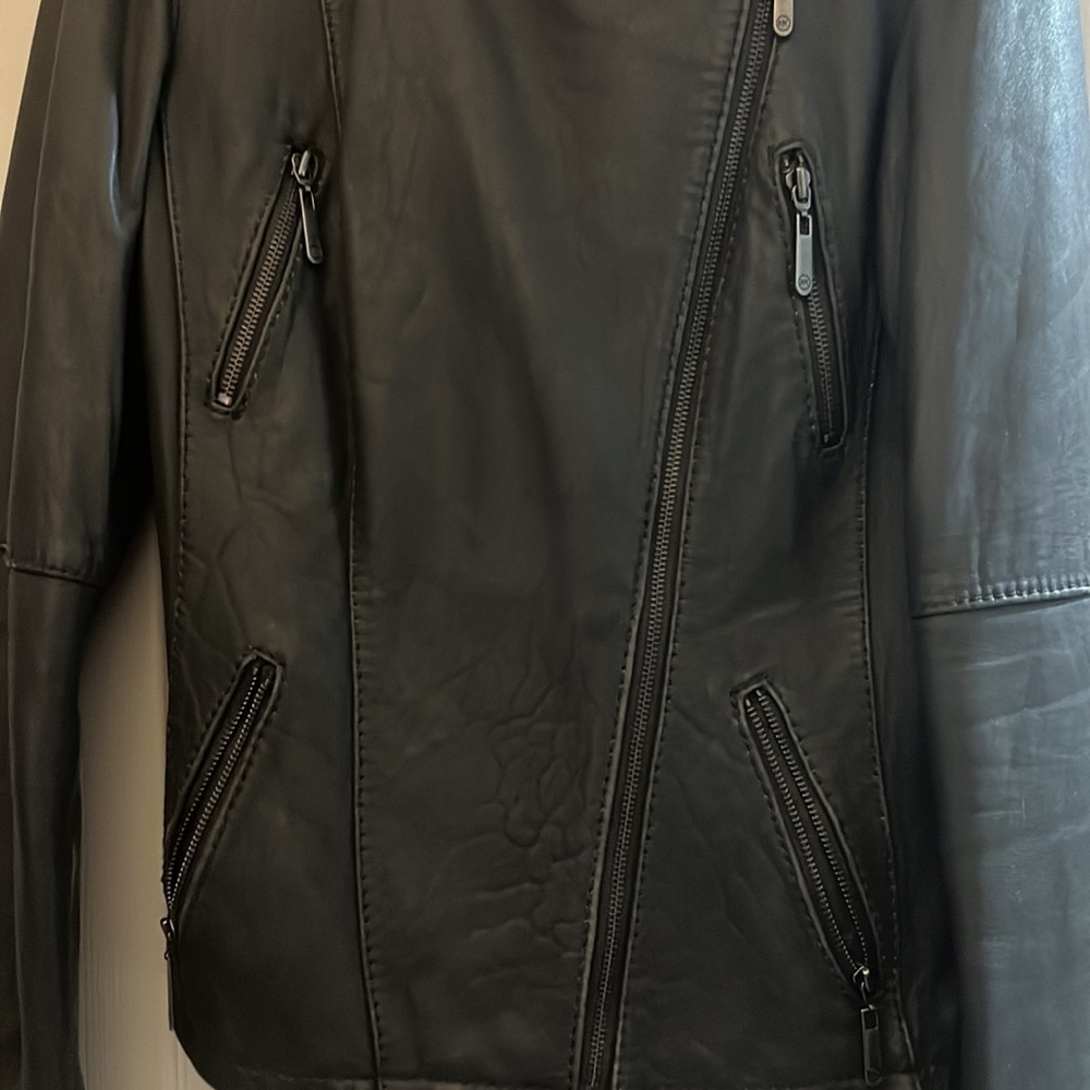 Michael kors grey leather moto jacket dark grey size large - Picture 3 of 10